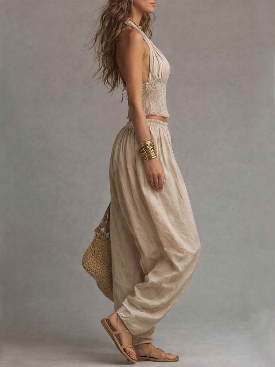 Tweedelig Boho-Set Met Haltertop En Harembroek | Navando