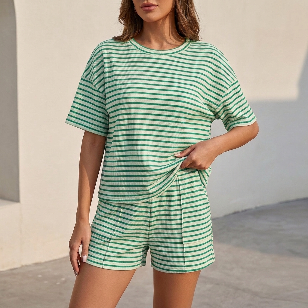 Tweedelige Gestreepte Casual Set | Navando