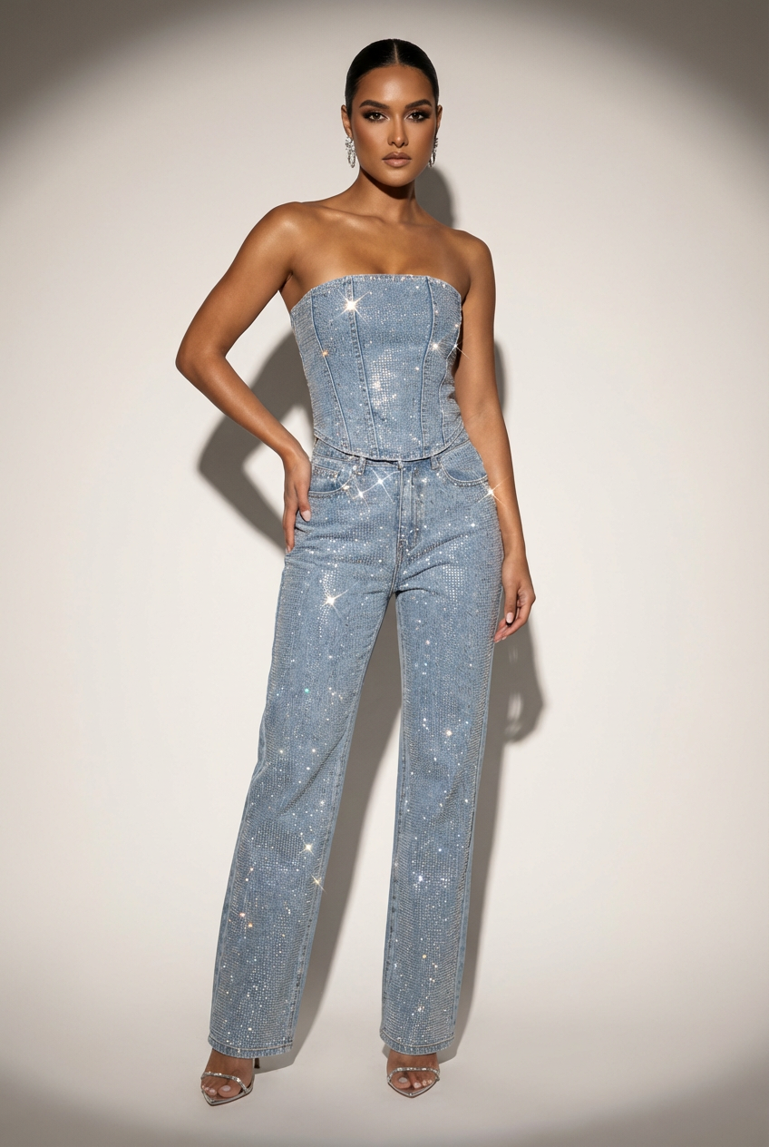 Tweedelige Glitterset Met Strapless Top | Navando