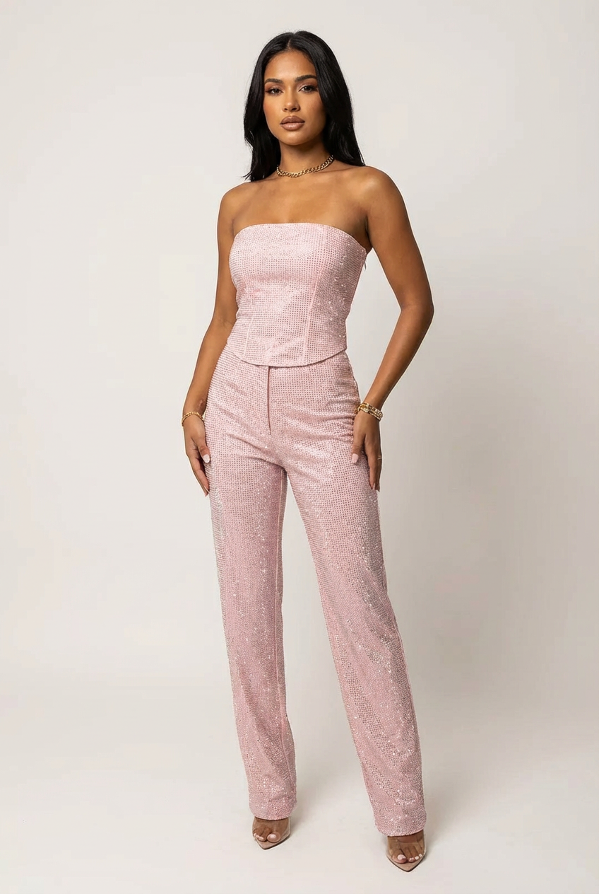 Tweedelige Glitterset Met Strapless Top | Navando