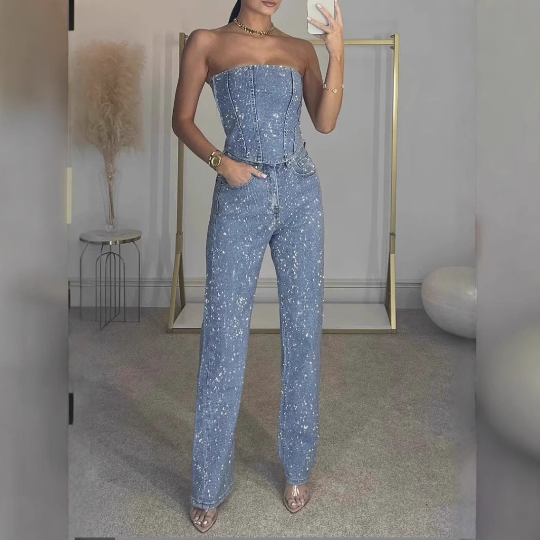 Tweedelige Glitterset Met Strapless Top | Navando