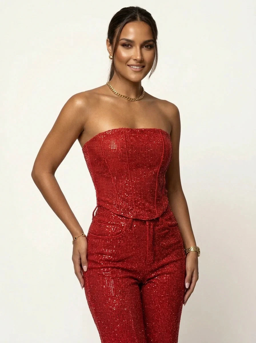 Tweedelige Glitterset Met Strapless Top | Navando