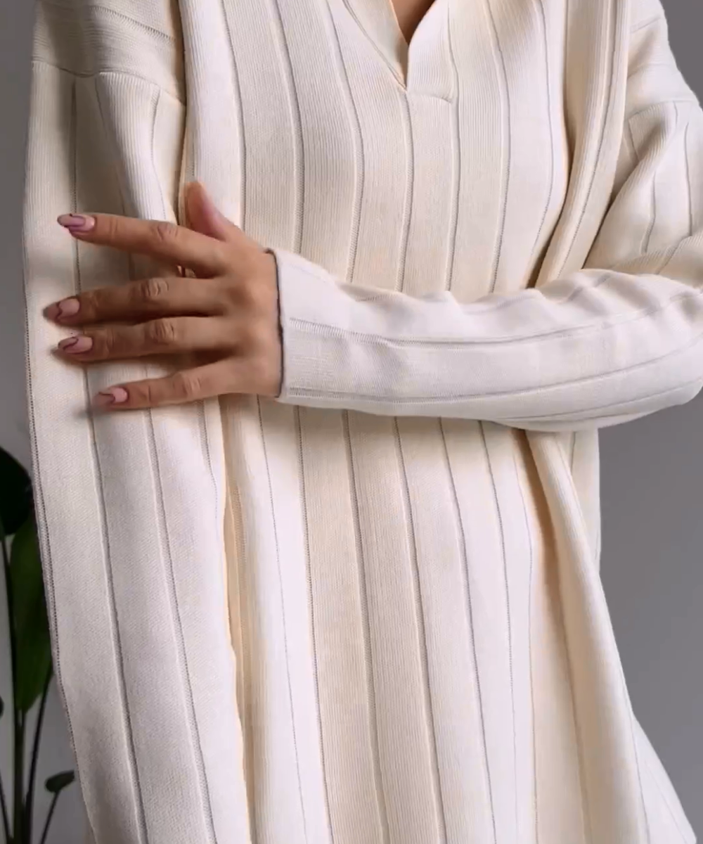 Tweedelige jerseyset | V-hals en geribde stof 3