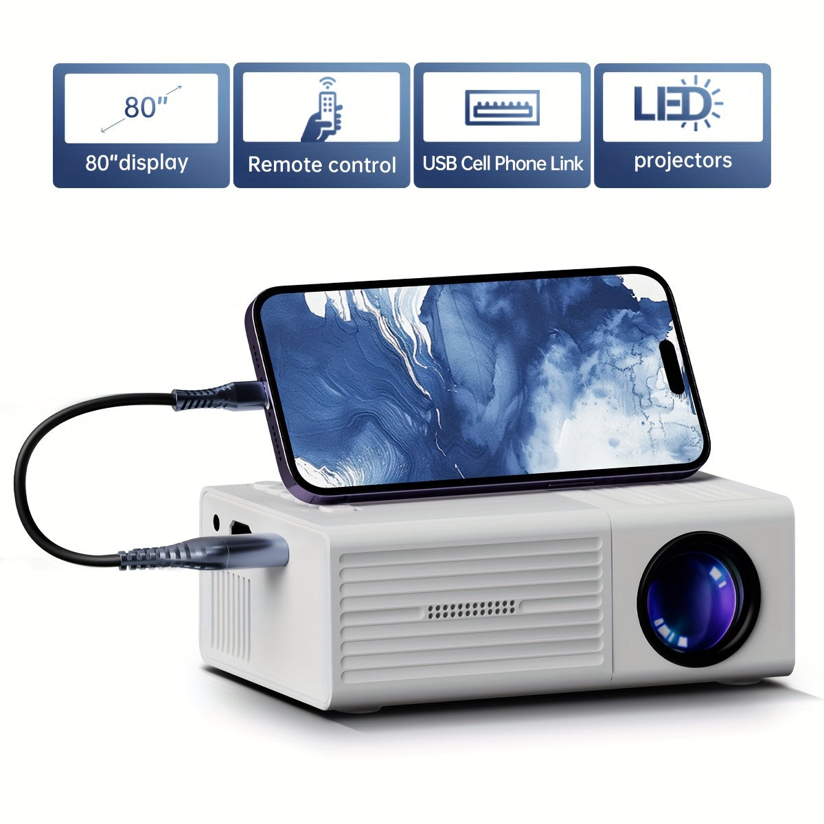 Ultra-Heldere Mini Projector 3000 Lumen – Draagbaar, HDTV & USB, Ideaal voor Thuisbioscoop & Buiten! 0