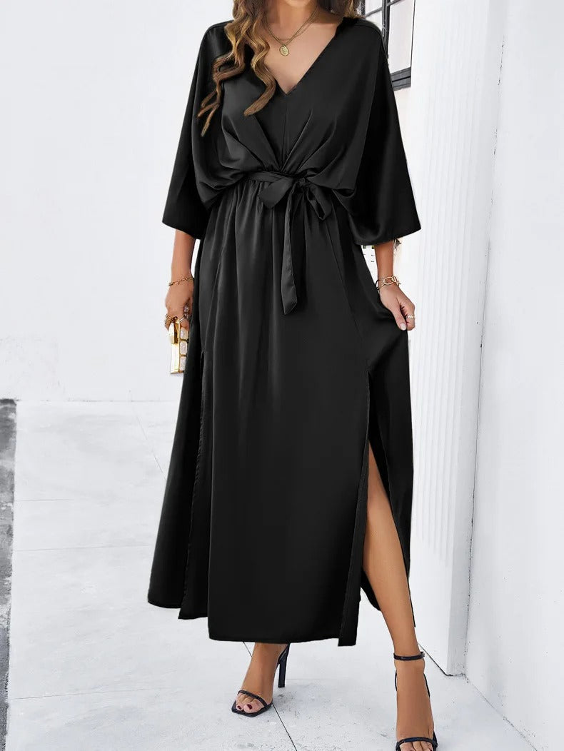 V-hals midi-jurk voor dames – Lichtgewicht materiaal – Elegante lentelook – Geschikt voor dagelijks gebruik 4