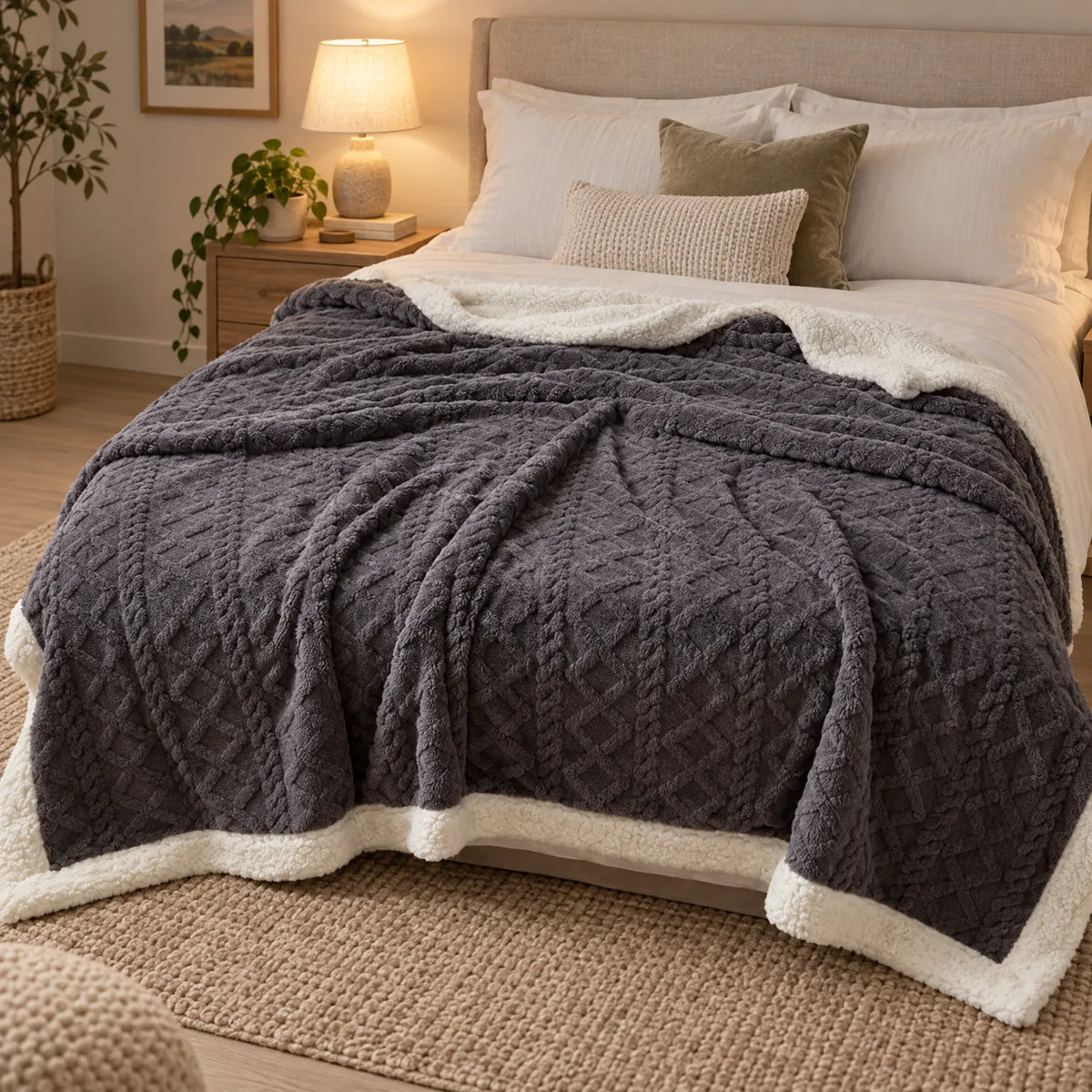 Valerie | Geometrisch Geweven Omkeerbare Fleece Plaid