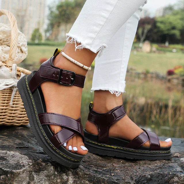 Vegan leren | Open teen sandalen met verstelbare enkelband 1