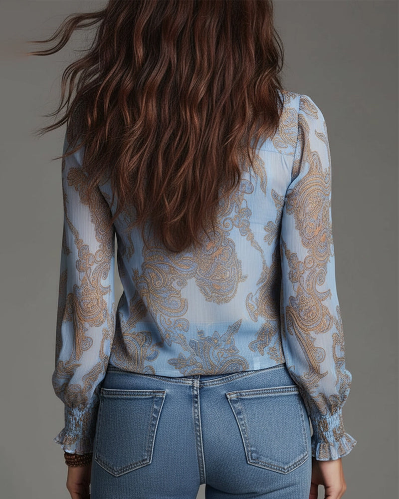 Vintage Blouse Met Paisleyprint En Ruches | Navando
