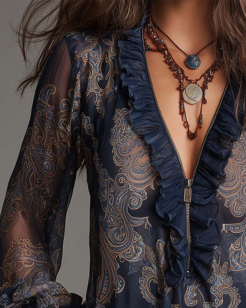 Vintage Blouse Met Paisleyprint En Ruches | Navando