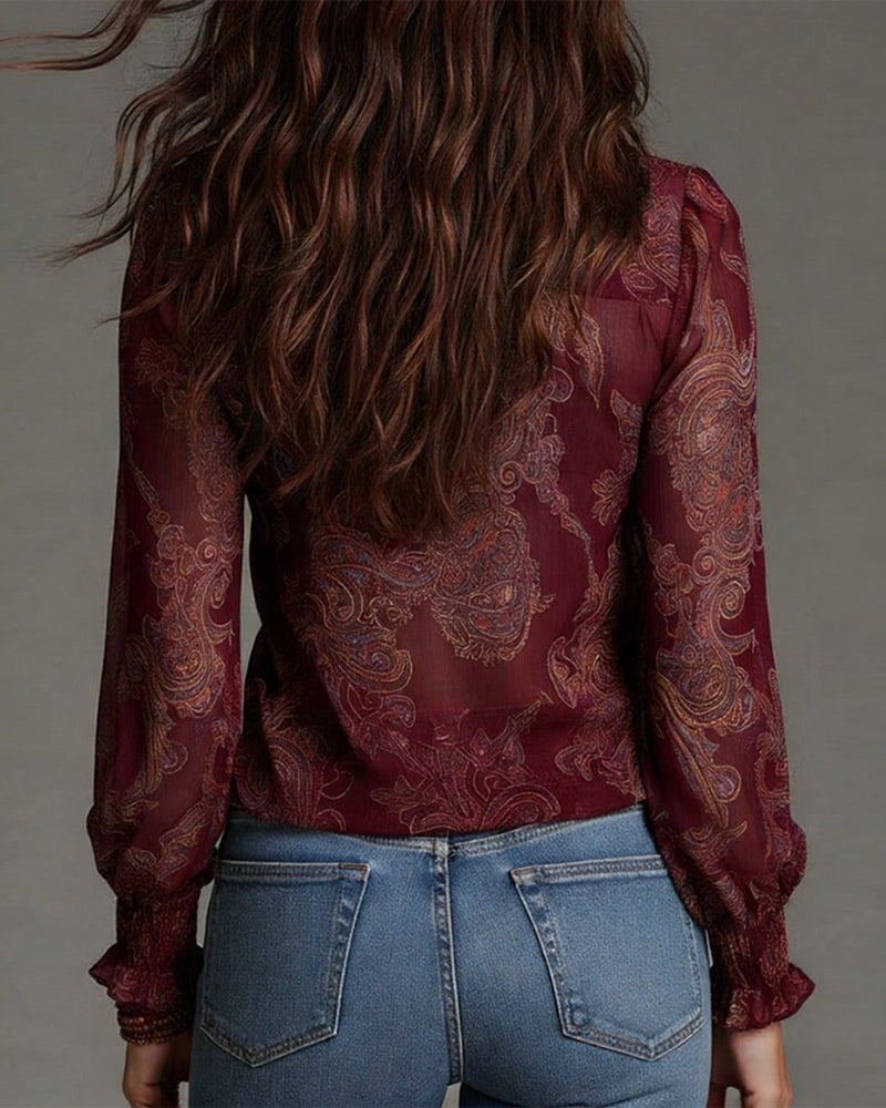 Vintage Blouse Met Paisleyprint En Ruches | Navando
