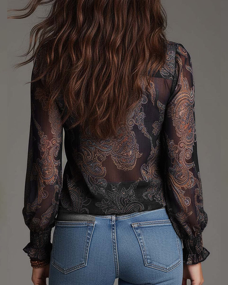 Vintage Blouse Met Paisleyprint En Ruches | Navando