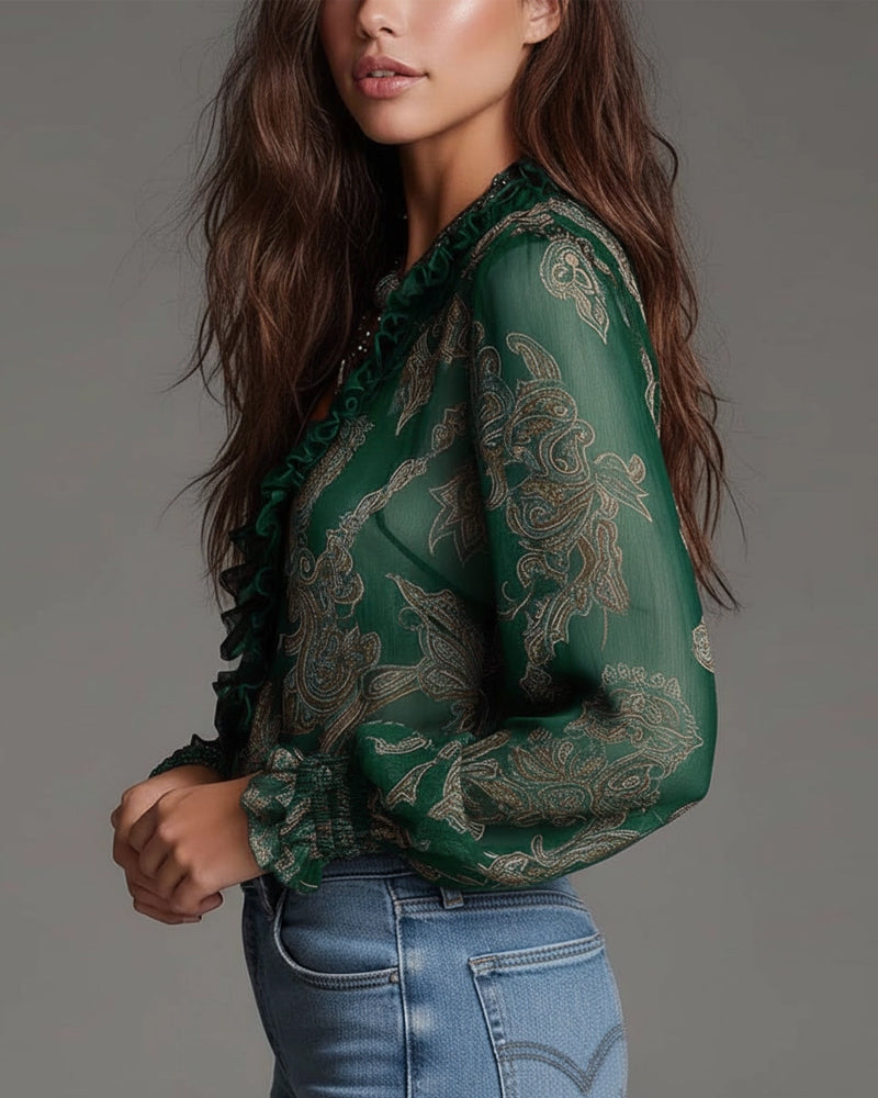 Vintage Blouse Met Paisleyprint En Ruches | Navando