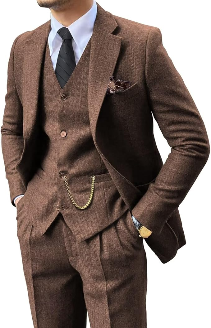 Vintage | Slim-fit tweedpak met visgraatmotief 10
