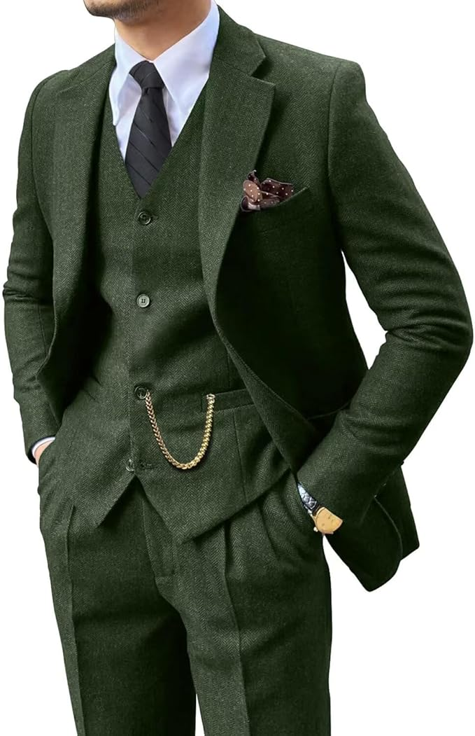 Vintage | Slim-fit tweedpak met visgraatmotief 9
