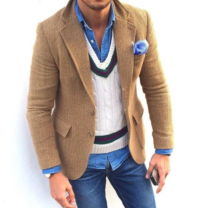 Vintage | Visgraatwol blend blazer met revers 3