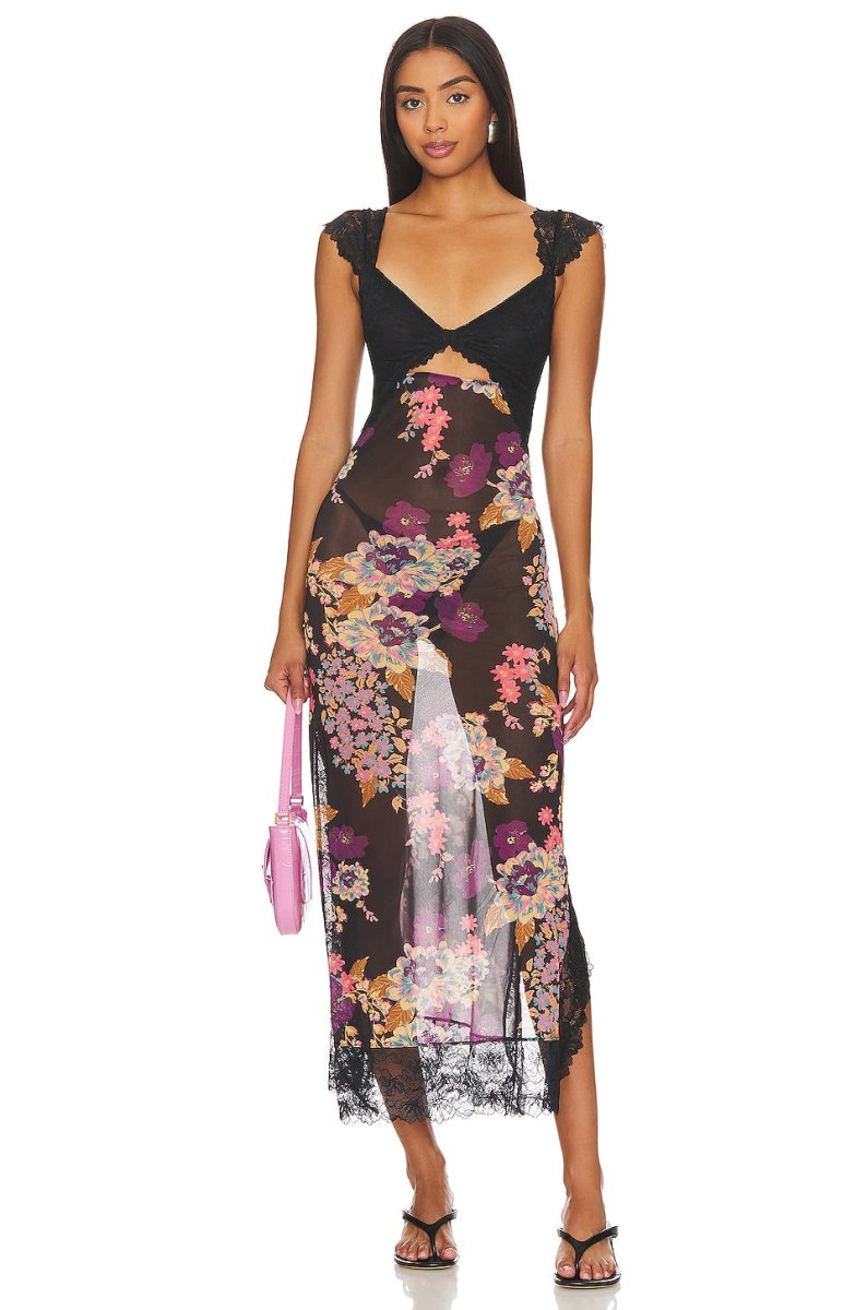 Vivienne | Bloemenprint lange damesjurk met kantaccenten 5