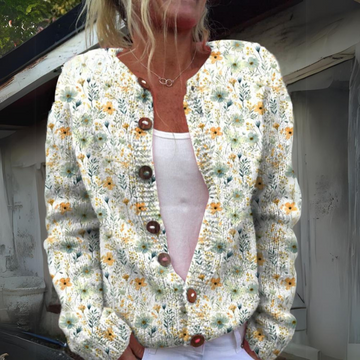 Warme Gebreid Dames Vest Met Bloemenprint - SANNE 0