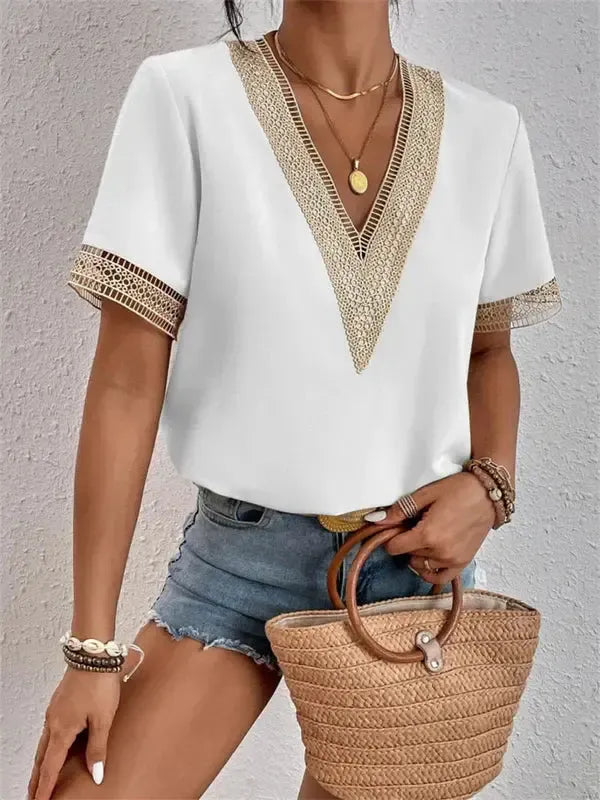 Lavinia - Elegantes V-Ausschnitt Spitzen Top