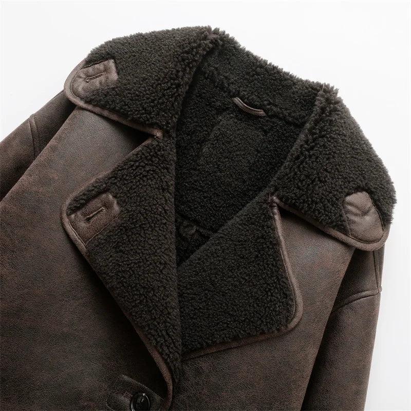 Lila - Veste Vintage en Cuir Vegan avec Doublure Teddy