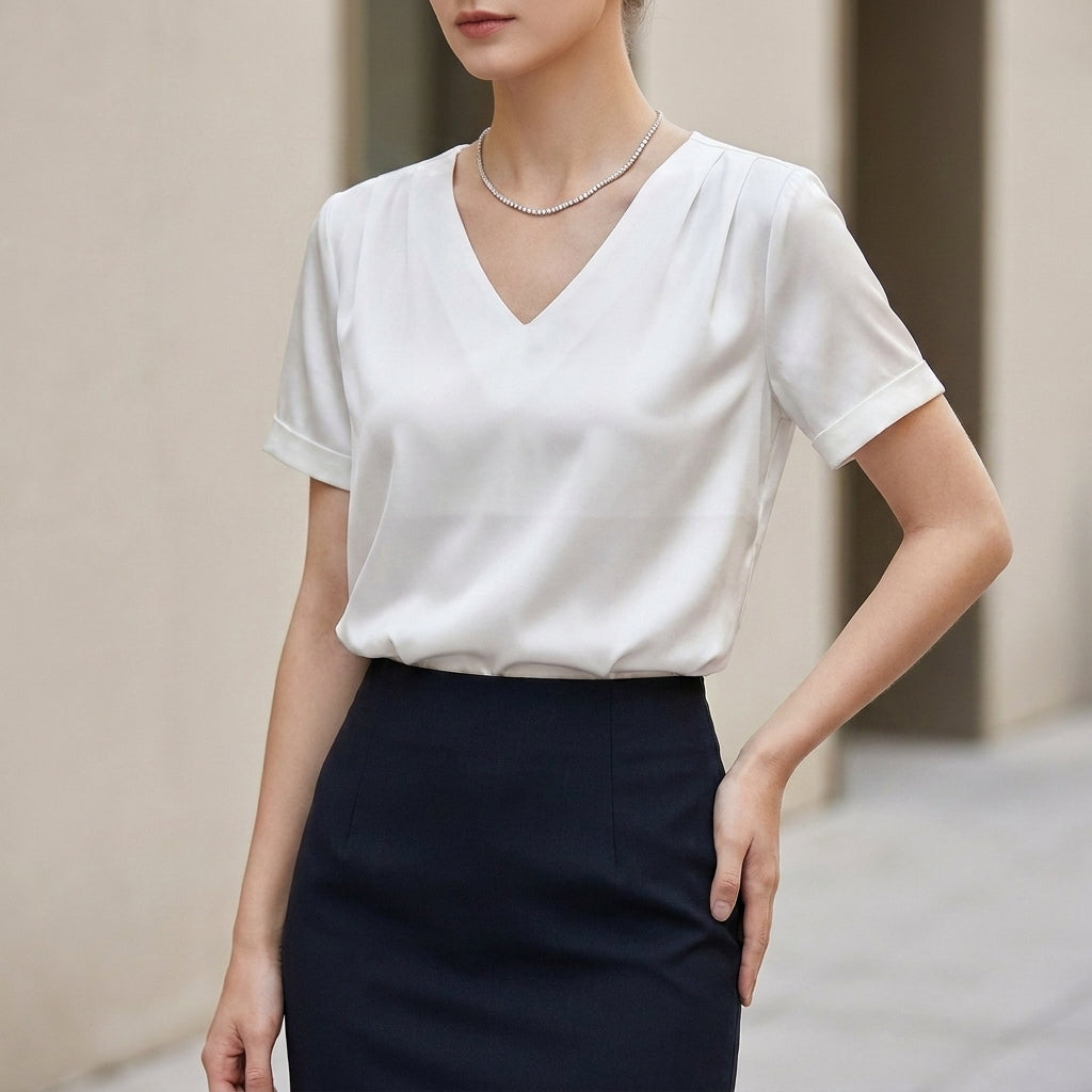 Witte Blouse Met V-Hals | Navando