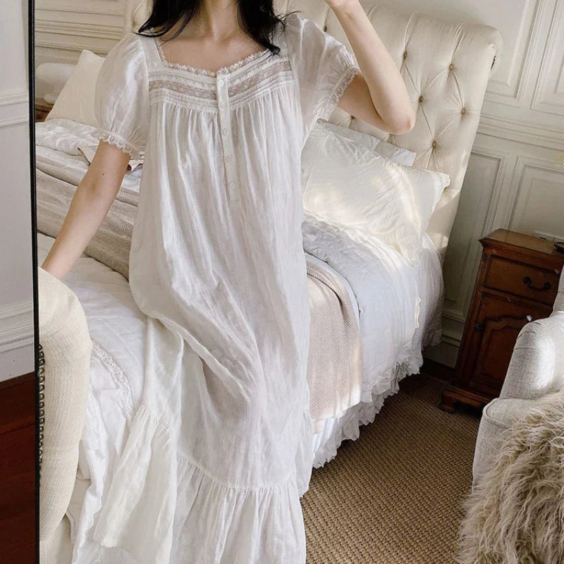 Witte Vintage Nachtjurk Met Kant | Navando