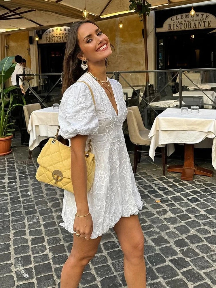 Witte Zomerjurk Met Pofmouwen | Navando