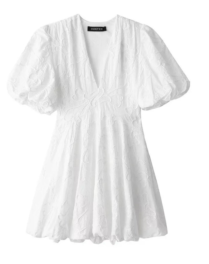 Witte Zomerjurk Met Pofmouwen | Navando