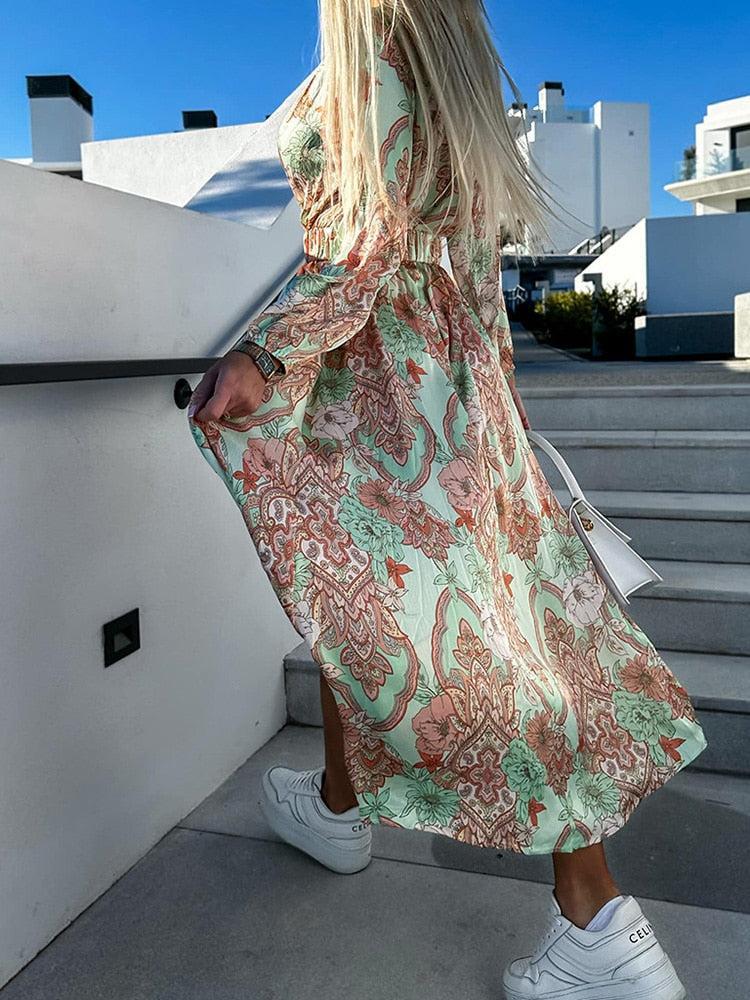 Anastasia - Robe Décontractée à Imprimé Floral avec Manches Longues