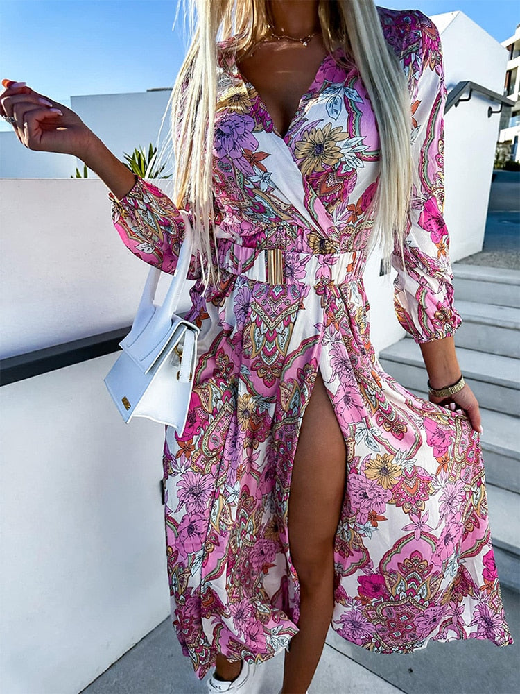 Anastasia - casual bloemenprint jurk met lange mouwen