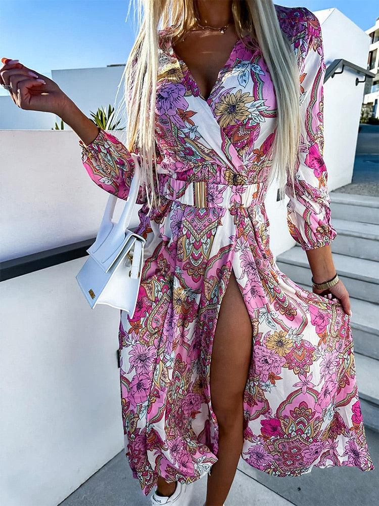 Anastasia - casual bloemenprint jurk met lange mouwen