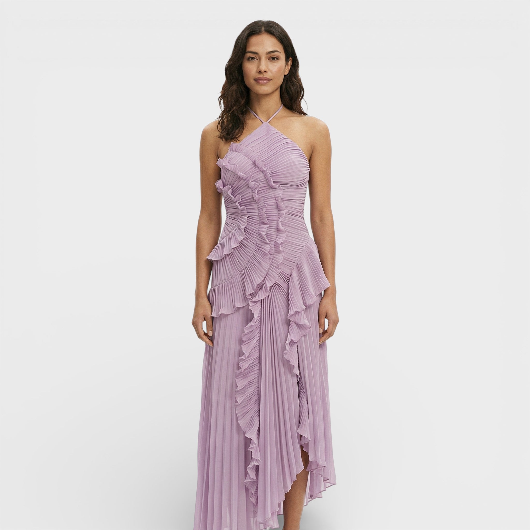 Zomermode | Lange Geplooide Halterjurk 1