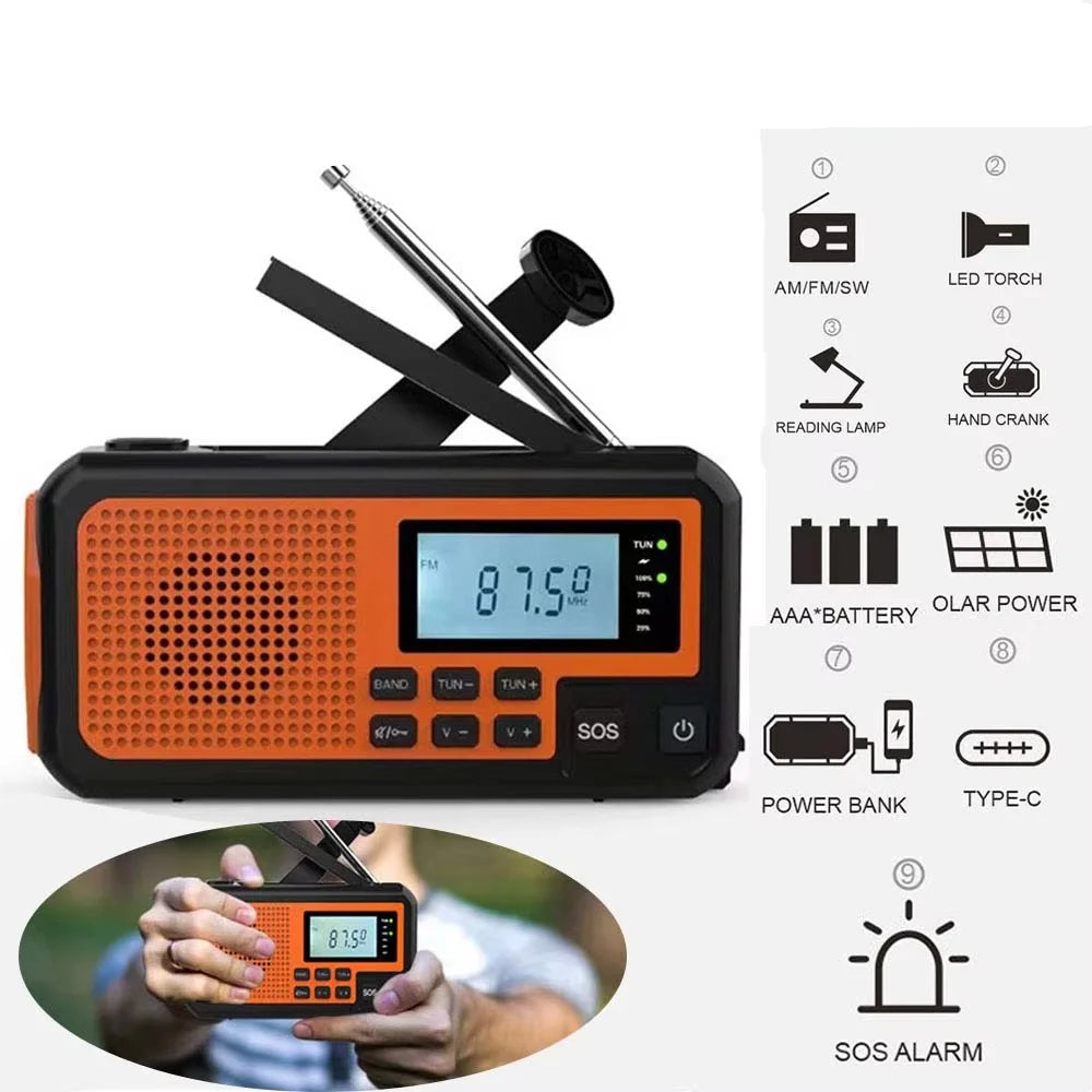 Zonne-energie Noodradio | Opwindbaar met USB-uitgang en SOS-alarm 8
