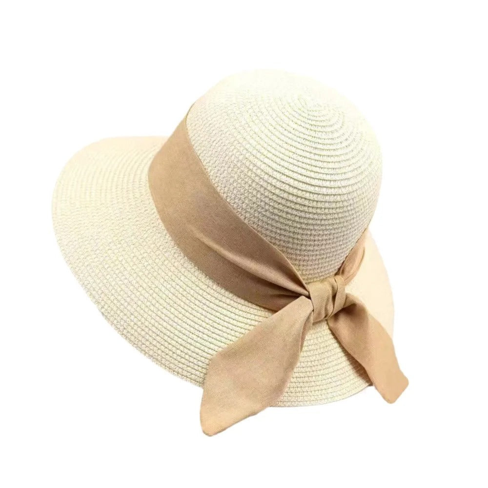 Chapeau de soleil femme - Élégant chapeau de paille avec nœud - Protection UV | Navando