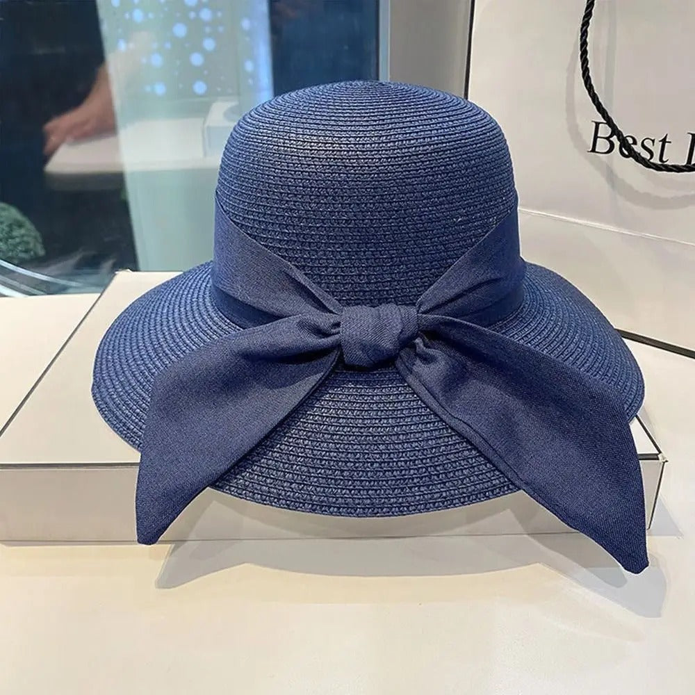 Chapeau de soleil femme - Élégant chapeau de paille avec nœud - Protection UV | Navando