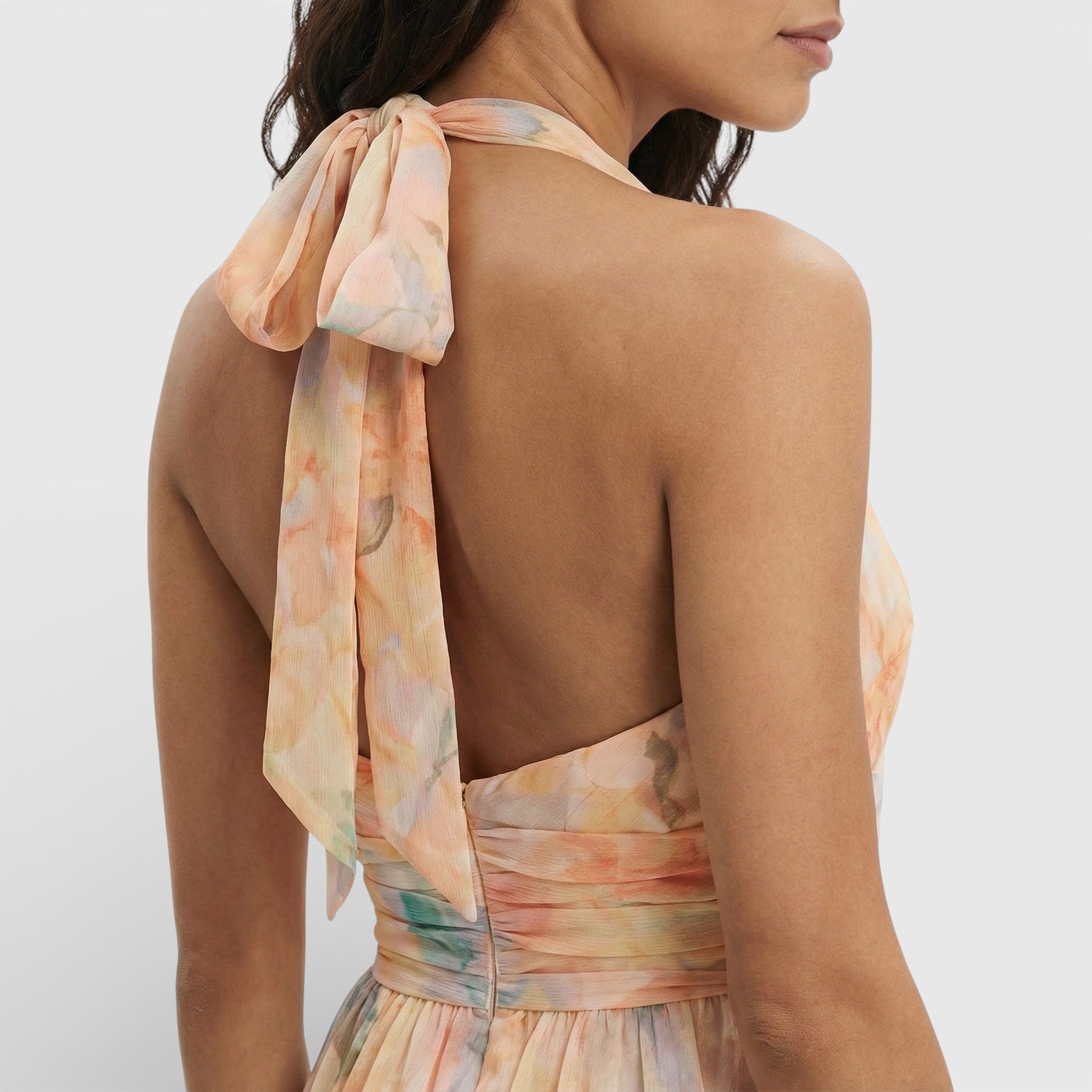 Zoviska | Aquarelprint maxi jurk met halterhals 2