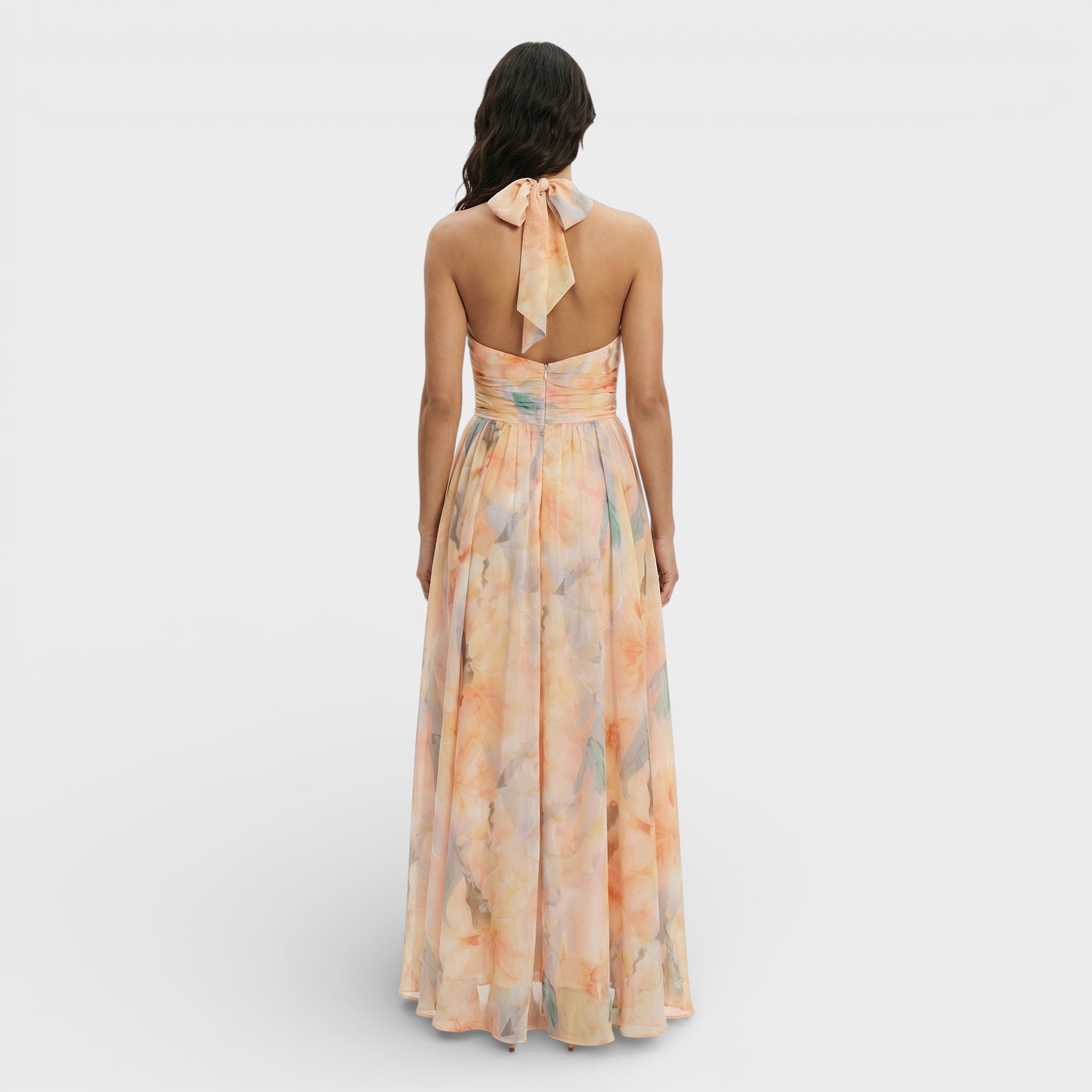 Zoviska | Aquarelprint maxi jurk met halterhals 3