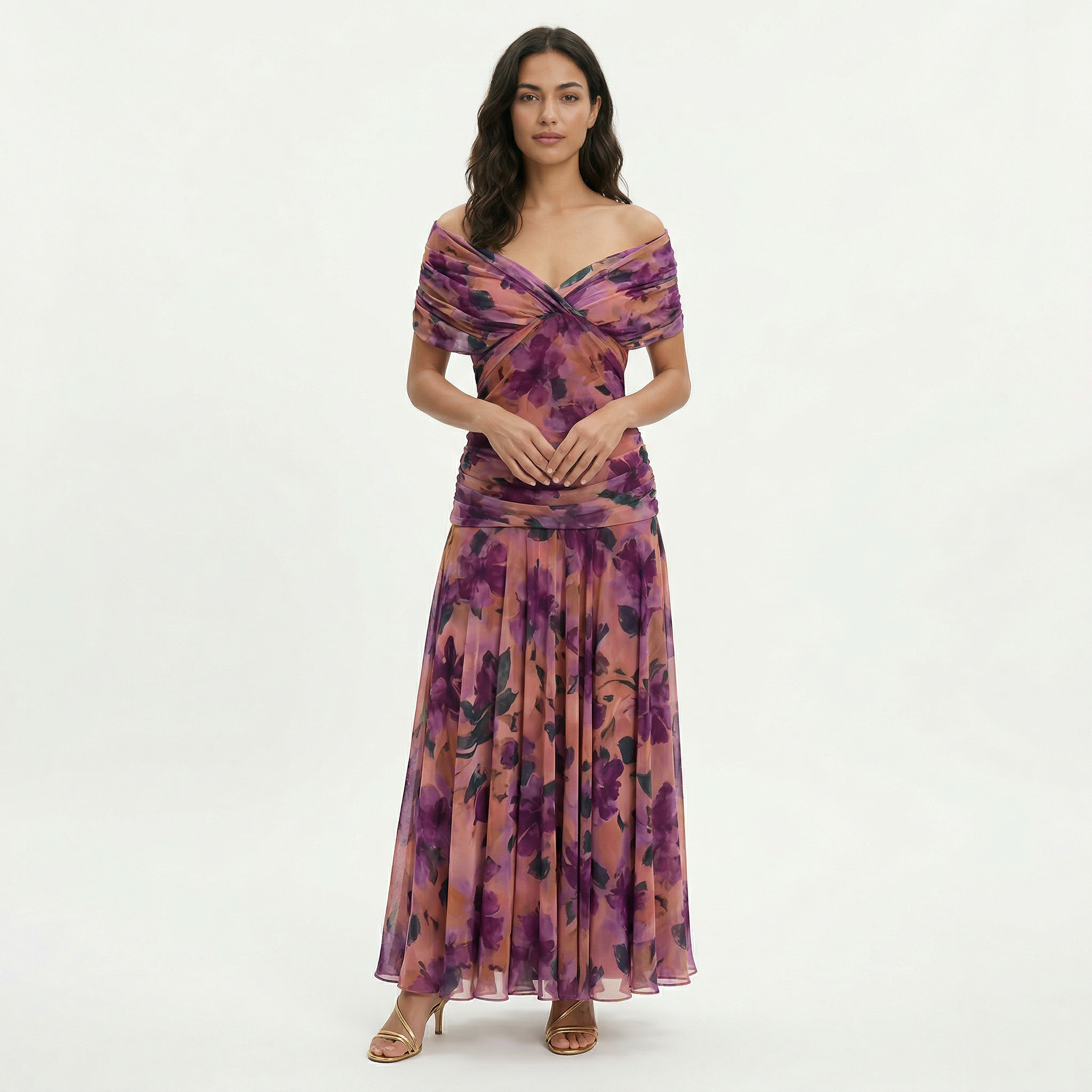Zoviska | Bohemien bloemenprint lange jurk met gekruiste halslijn 1
