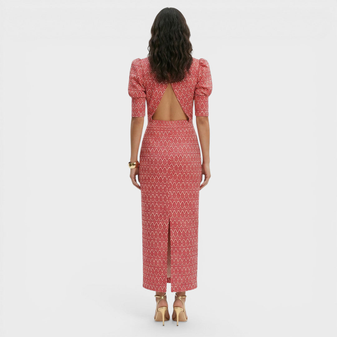 Zoviska | Geometrische print tweedelige set met pofmouwen 1