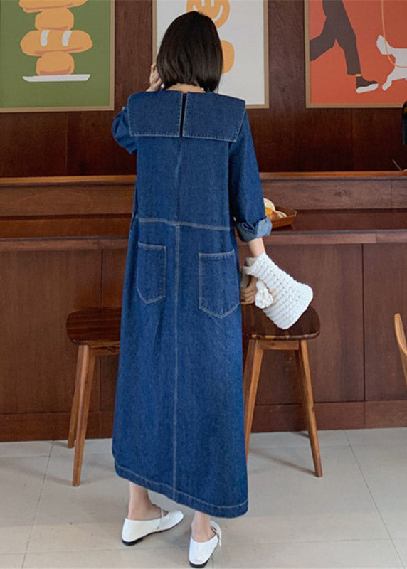 Zoviska | Losse denim jurk met Peter Pan-kraag en zakken 4