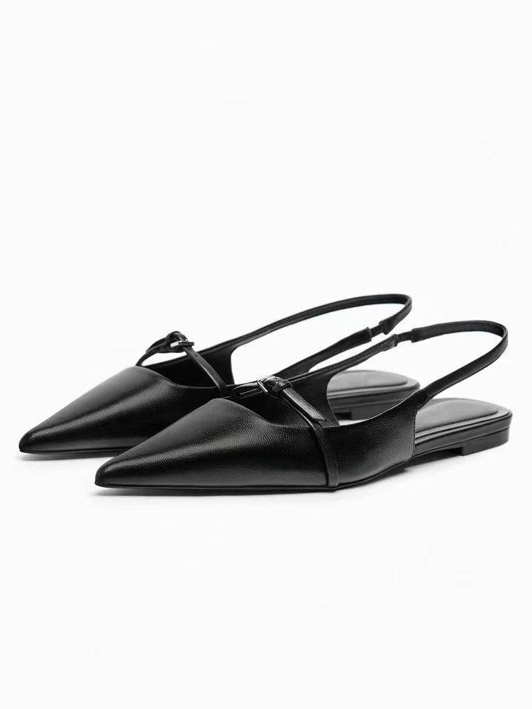 Zwarte Platte Slingback Met Spitse Neus | Navando