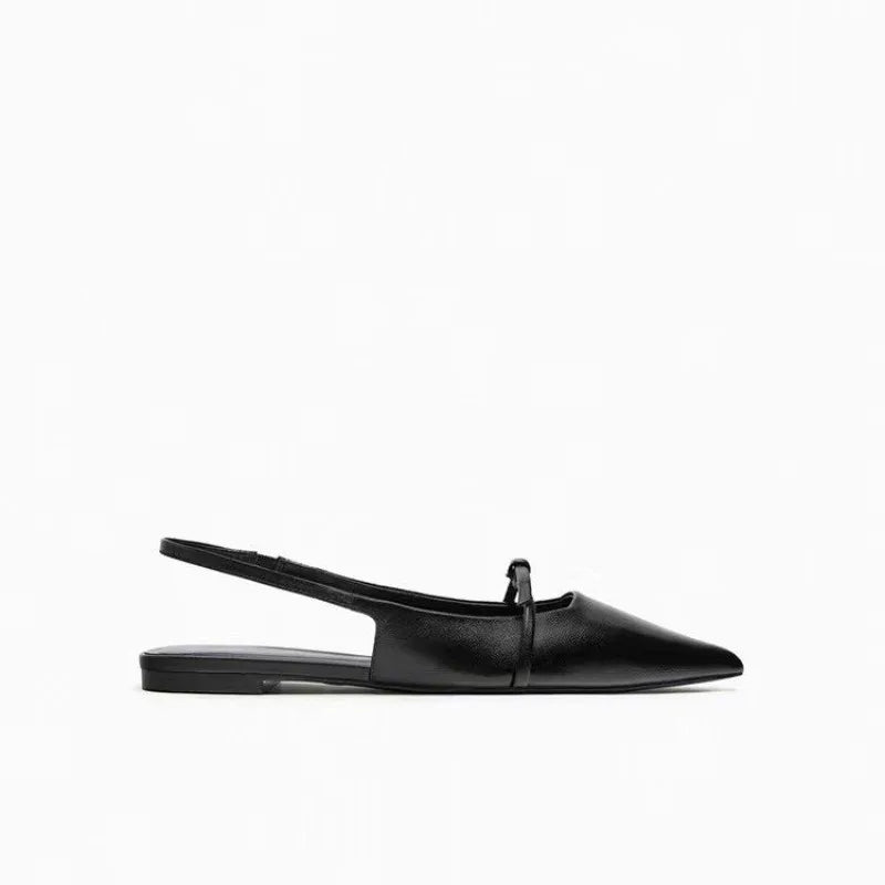 Zwarte Platte Slingback Met Spitse Neus | Navando