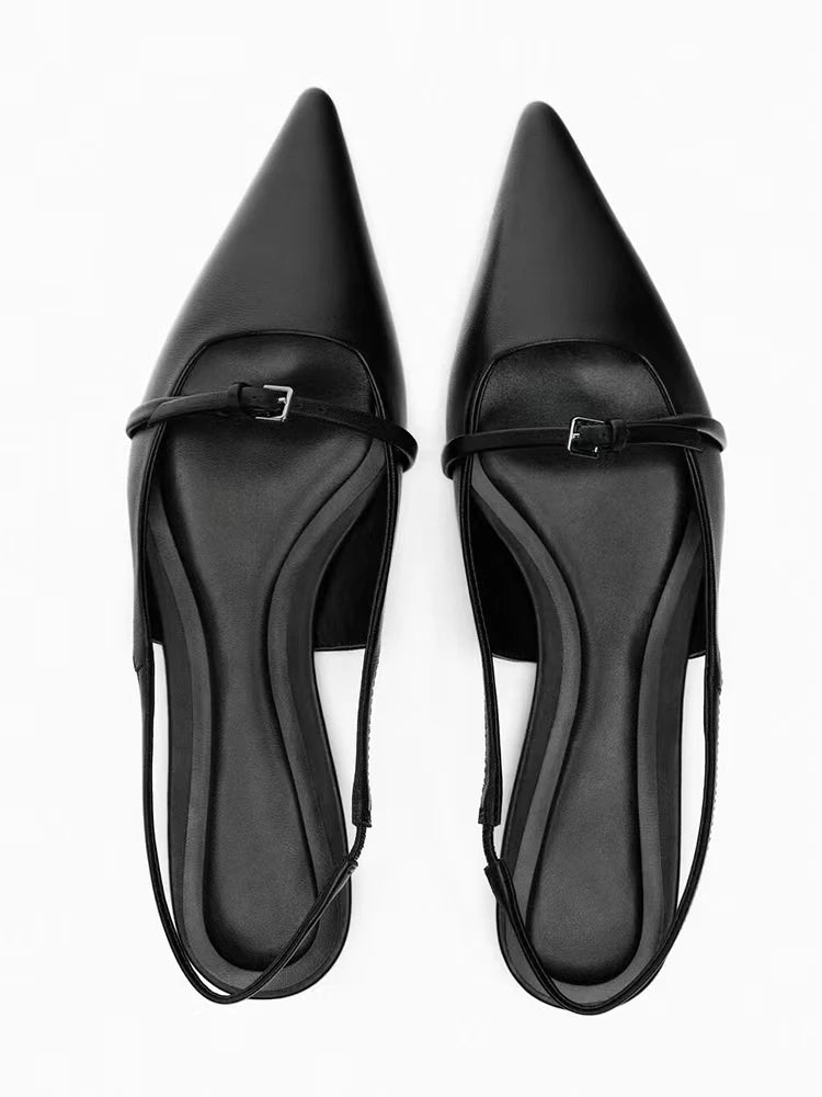 Zwarte Platte Slingback Met Spitse Neus | Navando