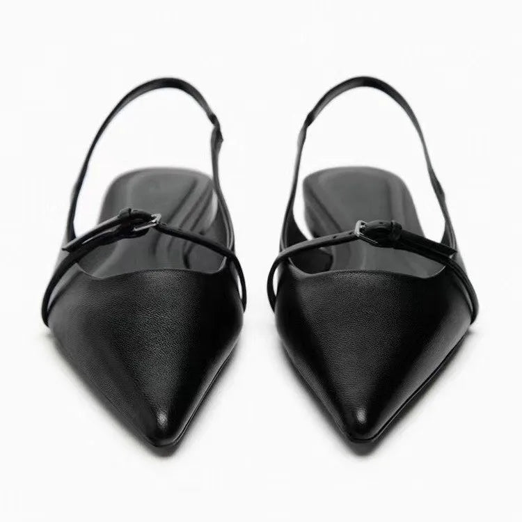 Zwarte Platte Slingback Met Spitse Neus | Navando