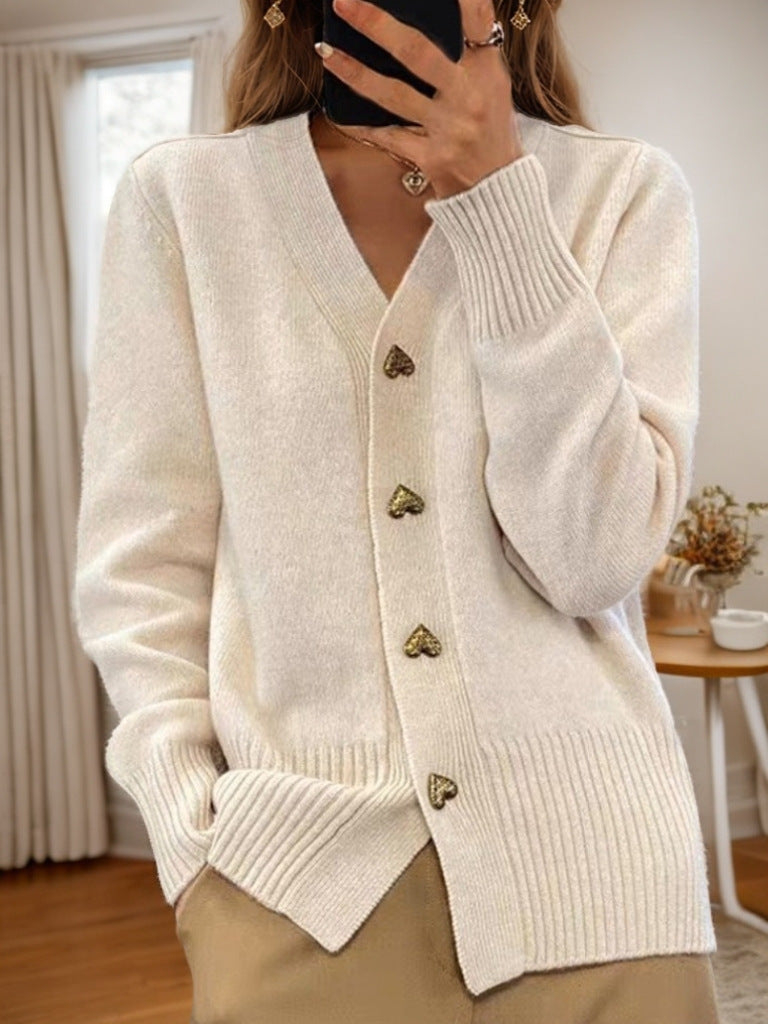 Aafke | Gebreid vest voor dames met V-hals, grijs - Beige
