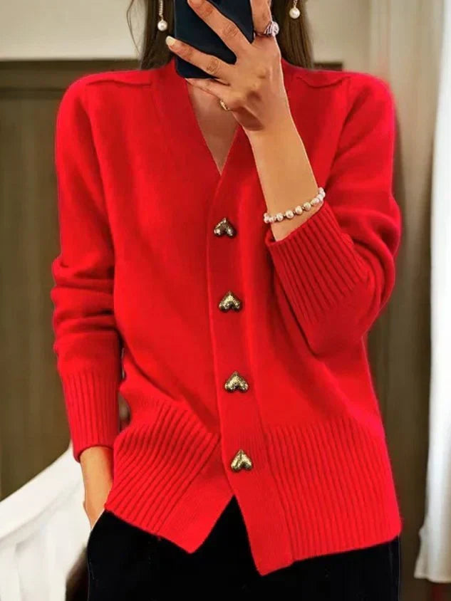 Aafke | Gebreid vest voor dames met V-hals, grijs - Rood