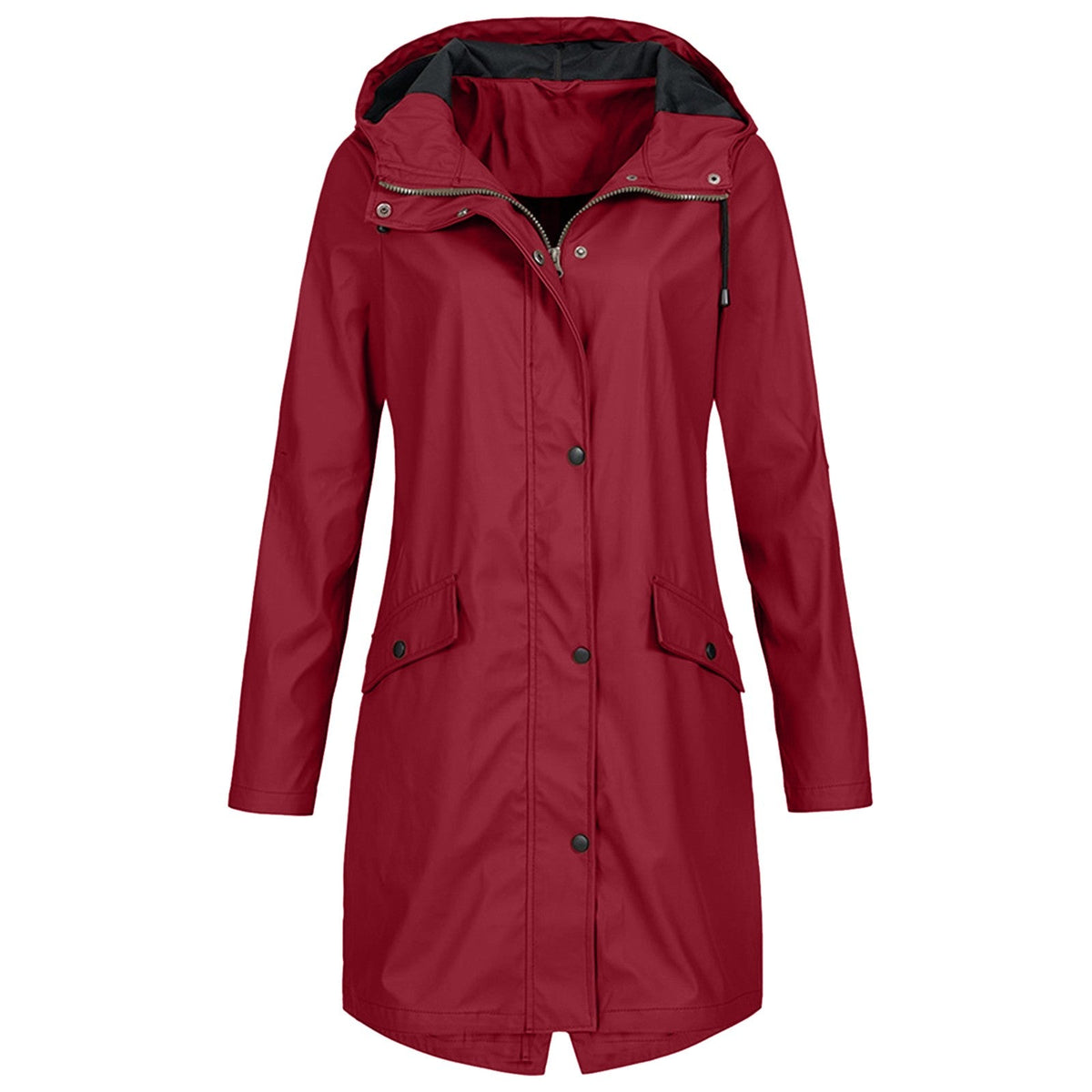 Aline | Lange regenjas voor dames met capuchon - Rood