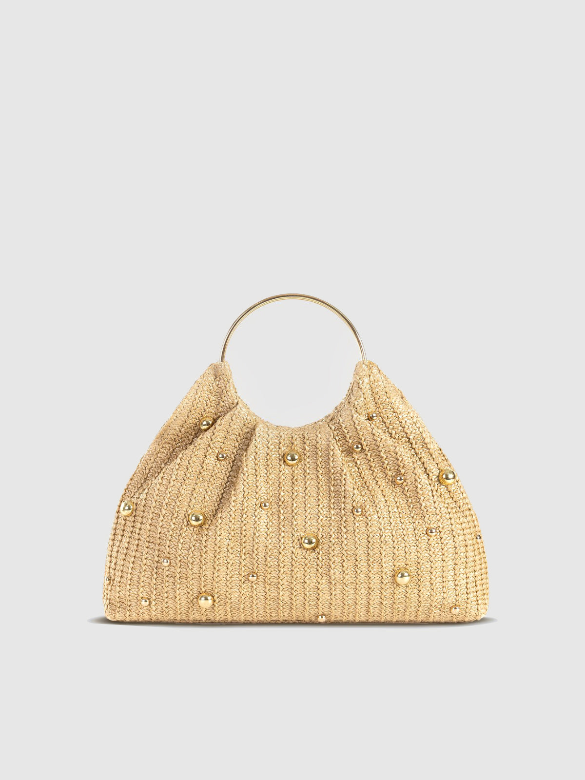 Aline | Rieten hobo tas met kralen - Beige