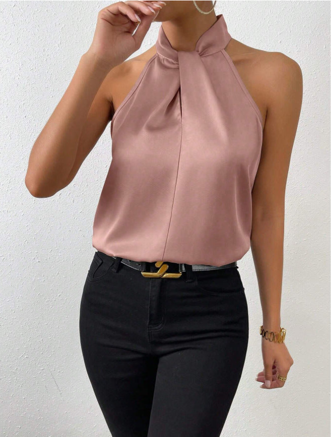 Aline | Satijnen halter topje voor dames - Abrikoos