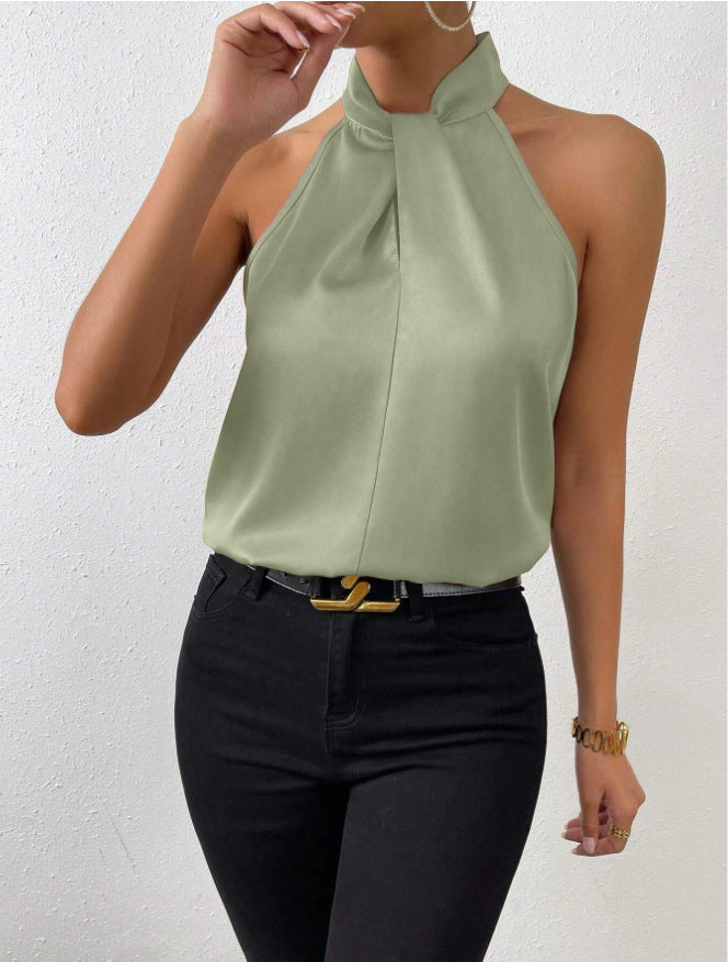 Aline | Satijnen halter topje voor dames - Lichtgroen