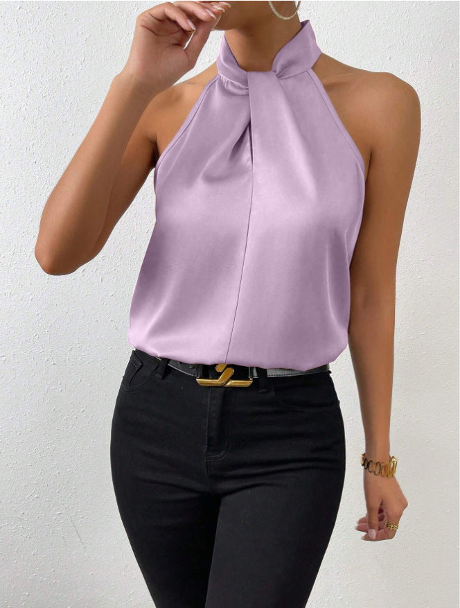Aline | Satijnen halter topje voor dames - Lichtpaars